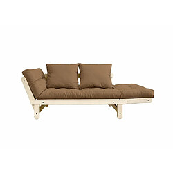 Inside 75 Banquette méridienne futon BEAT pin naturel tissu coloris mocca couchage 75*200 cm.