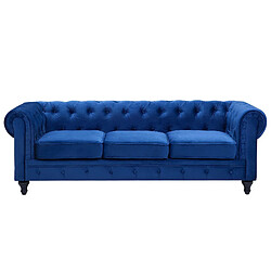 Beliani Canapé 3 places en velours bleu cobalt CHESTERFIELD