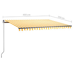 vidaXL Auvent manuel rétractable sur pied 450x350 cm Jaune/Blanc pas cher