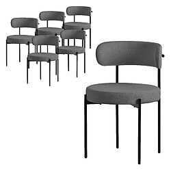 ML-Design Lot de 6 chaises de cuisine rond en tissu teddy gris avec dossier pied en acier 