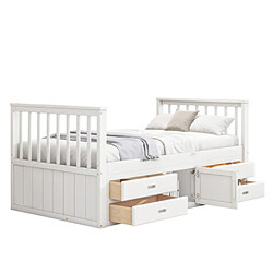 Sweiko Lit jeune 90x200 cm Lit d'enfant avec 4 tiroirs avec armoire de rangement lit simple Blanc