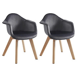 Vente-Unique Lot de 2 chaises enfant avec accoudoirs en velours et hêtre - Anthracite - POUPINETTE 