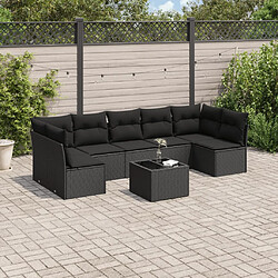 vidaXL Salon de jardin 8 pcs avec coussins noir résine tressée