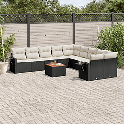 vidaXL Salon de jardin 11 pcs avec coussins noir résine tressée