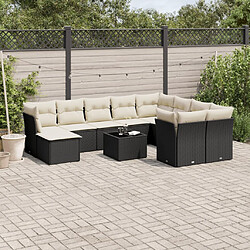 vidaXL Salon de jardin 11 pcs avec coussins noir résine tressée 