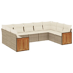 vidaXL Salon de jardin avec coussins 9 pcs beige résine tressée