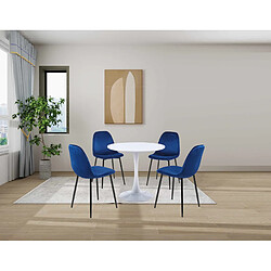 Hooma Lot de 4 chaises scandinaves confortables en velours et métal - Bleu