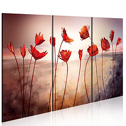 Decoshop26 Tableau toile de décoration murale impression premium en 3 parties sur châssis en bois motif Coquelicots rouge vif 90x60cm 11_0016229 