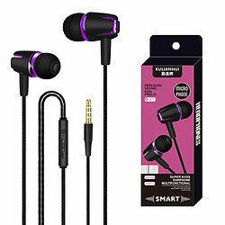 Écouteurs De Caisson De Basses Filaires Écouteurs Intra-Auriculaires Stéréo Avec Micro Casque D'Appel Mains Libres Noir Violet