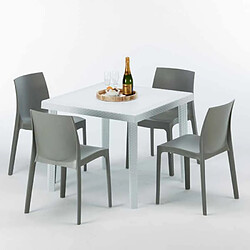 Avis Table Carrée Blanche 90x90cm Avec 4 Chaises Colorées Grand Soleil Set Extérieur Bar Café Rome Love, Couleur: Gris