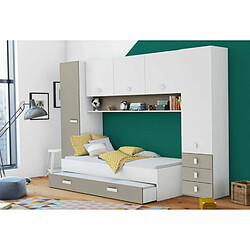 Demeyere Lit gigogne enfant avec multiples rangements - blanc/argile - 90 x 200 cm - TIDY