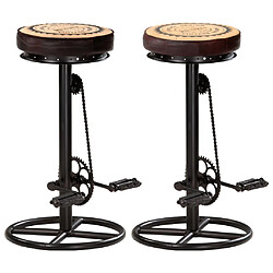 vidaXL Tabourets de bar avec motif lot de 2 noir/marron cuir véritable 