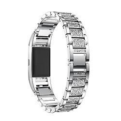 Wewoo Bracelet pour montre connectée en acier inoxydable serti de diamants Fitbit Charge 2 argent