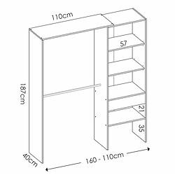 Avis Pegane Armoire placard extensible coloris naturel - Longueur 110-160 x Hauteur 187 x Profondeur 40 cm