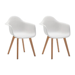 Vente-Unique Lot de 2 chaises avec accoudoirs VIXI - Polypropylène et Hêtre - Blanc 