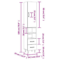 vidaXL Buffet haut Gris béton 34,5x34x180 cm Bois d'ingénierie pas cher