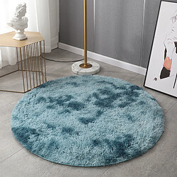 LUUCOZK Tapis à poils longs doux et moelleux pour chambre à coucher et salon - Bleu paon-Rond 100cm