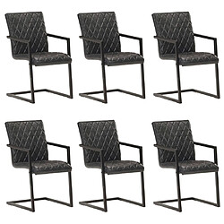 Decoshop26 Lot de 6 chaises de salle à manger cuisine cantilever design rétro cuir véritable noir CDS022315 