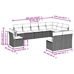 Acheter vidaXL Salon de jardin 10 pcs avec coussins noir résine tressée