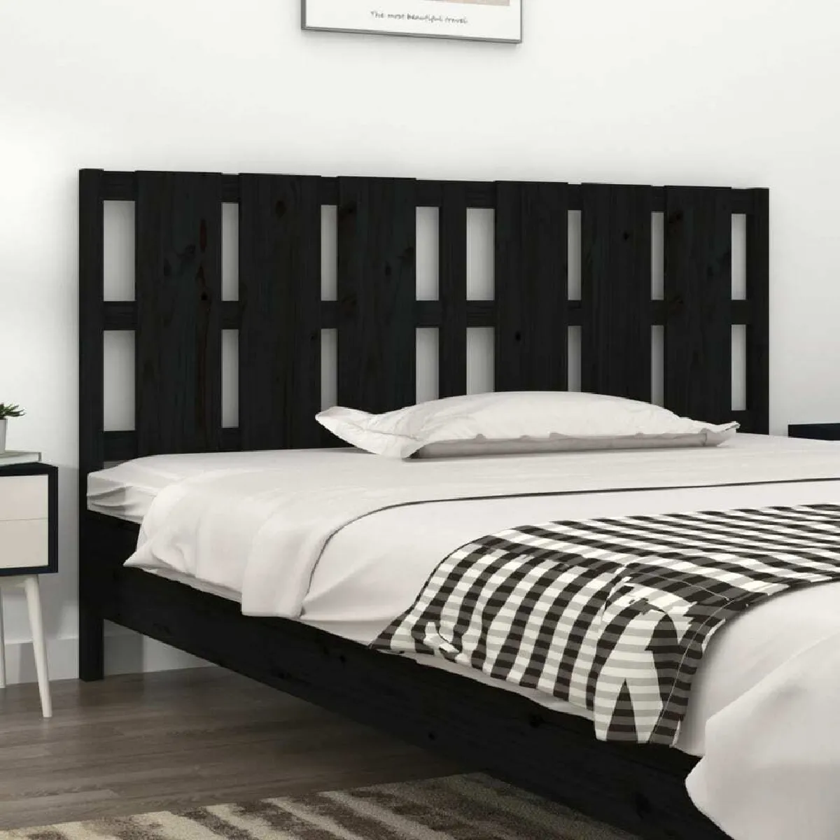 Maison Chic Tête de lit scandinave pour lit adulte,Meuble de chambre Noir 185,5x4x100 cm Bois massif de pin -MN26025