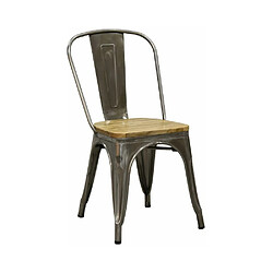 Aubry Gaspard Chaise industrielle en métal et bois d'orme huilé (Lot de 4) acier brossé.