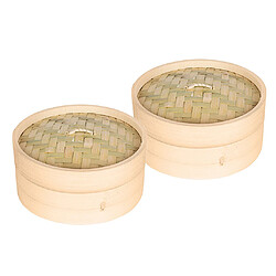 2pcs Panier à Vapeur En Bambou Vapeur De Nourriture Asiatique Pour Boulettes De Dim Sum 7 Pouces