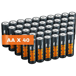 Piles AA - Lot de 40 | 100% PEAKPOWER | Batteries Alcalines AA LR6 1,5v | Longue durée, haute performance, utilisation quotidienne 