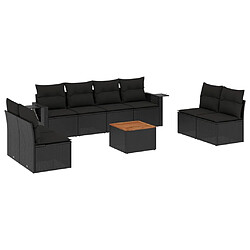 vidaXL Salon de jardin 9 pcs avec coussins noir résine tressée