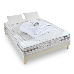 NUIT DE COTON Pack Sérénade Pack Prêt à dormir SERENADE 140x190 cm | Matelas Ressorts ensachés + Sommier + Accessoires