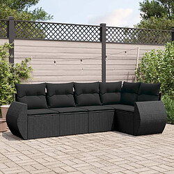 vidaXL Salon de jardin 5 pcs avec coussins noir résine tressée 