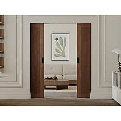 Vente-Unique Porte coulissante double avec système à galandage en MDF et bois naturel foncé - 2 x H205 x L83 cm - SANDORA