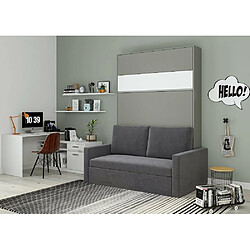 Inside 75 Armoire lit escamotable DJUKE SOFA gris bandeau blanc mat canapé gris 140*200 cm