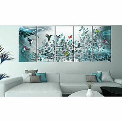 Paris Prix Tableau 5 Panneaux Hummingbirds Dance Turquoise Narrow 80 x 200 cm