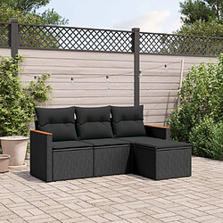 vidaXL Salon de jardin 4 pcs avec coussins noir résine tressée 