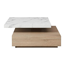 Acheter Vente-Unique Table basse pivotante avec 1 tiroir en MDF - Effet marbre blanc et Naturel - KYRIA