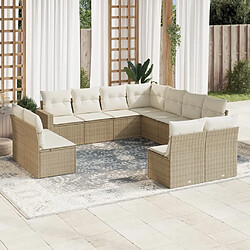 Maison Chic Salon de jardin 11 pcs avec coussins | Ensemble de Table et chaises | Mobilier d'Extérieur beige résine tressée -GKD43242