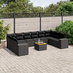 vidaXL Salon de jardin 11 pcs avec coussins noir résine tressée