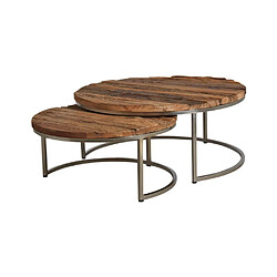 Aubry Gaspard Tables gigognes en bois massif et acier (Lot de 2).