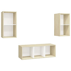 Maison Chic Ensemble de meubles TV 3 pcs pour salon - Blanc et chêne sonoma Aggloméré -MN46895