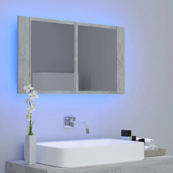 Avis Maison Chic Armoire de salle de bain,Meuble de rangement,Meuble haut à miroir LED Gris béton Acrylique -GKD804853