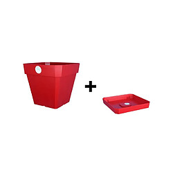 Pot et Soucoupe SOLEILLA Carré 30cm Rouge - RIVIERA 