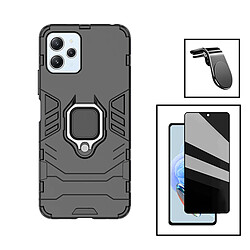 PHONECARE Kit Verre Trempé 5D Anti-Spy + Coque 3X1 Military Defender + Support Magnétique L pour Xiaomi Redmi Note 12R - Noir 