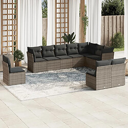 vidaXL Salon de jardin avec coussins 10 pcs gris résine tressée