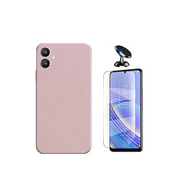 Kit de film en verre trempé de la couverture 5D + couvercle de silicone liquide + SuppOrt Magnétique Phonecare pour Samsung Galaxy A05 - rose 