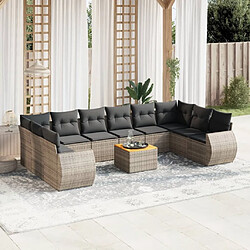 Maison Chic Salon de jardin 11 pcs avec coussins, Ensemble Tables et chaises d'extérieur gris résine tressée -GKD497670