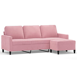 vidaXL Canapé à 3 places avec repose-pieds Rose 180 cm Velours