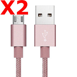 X2 Câble Metal Nylon Renforcé Chargeur USB/Micro USB Longueur 2m Couleur Rose Compatible Samsung LG Sony Wiko Blackberry Motorola Asus Huawei Honor Xiaomi Oppo Archos TEENO X2 Little Boutik® 