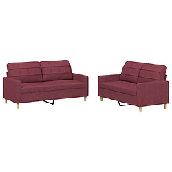 vidaXL Ensemble de canapés 2 pcs avec coussins Rouge bordeaux Tissu