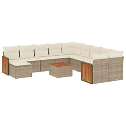 vidaXL Salon de jardin avec coussins 12 pcs beige résine tressée