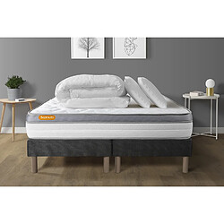 Septnuits Pack Memo Zen 160 x 200 cm GRIS Pack matelas 160x200 + double sommiers gris 80x200 Memo Zen Mousse à mémoire de forme 5 zones de confort MAXI épaisseur + Couett